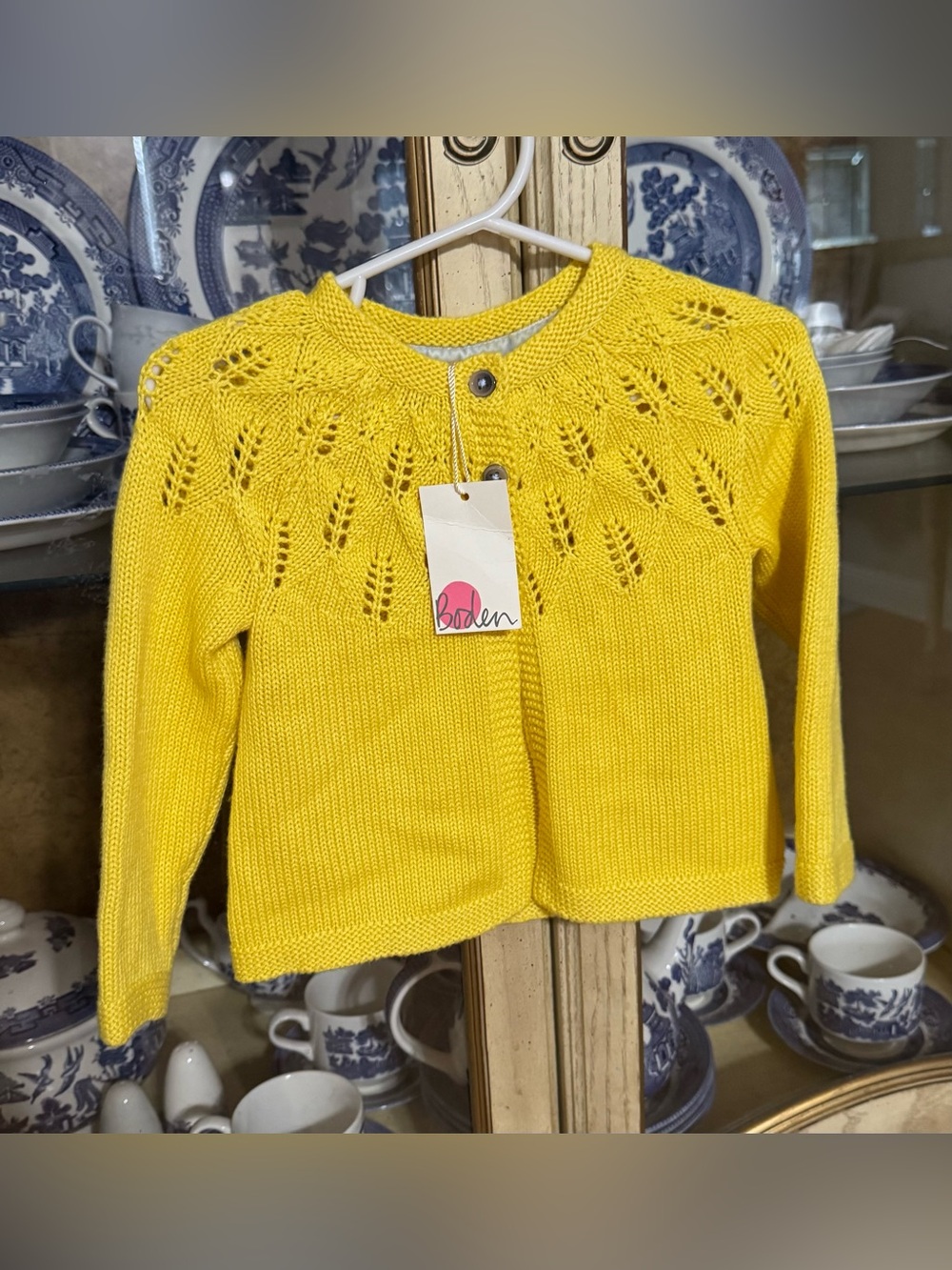 NWT Baby Boden yellow knit crochet cardigan sweater 6-12m